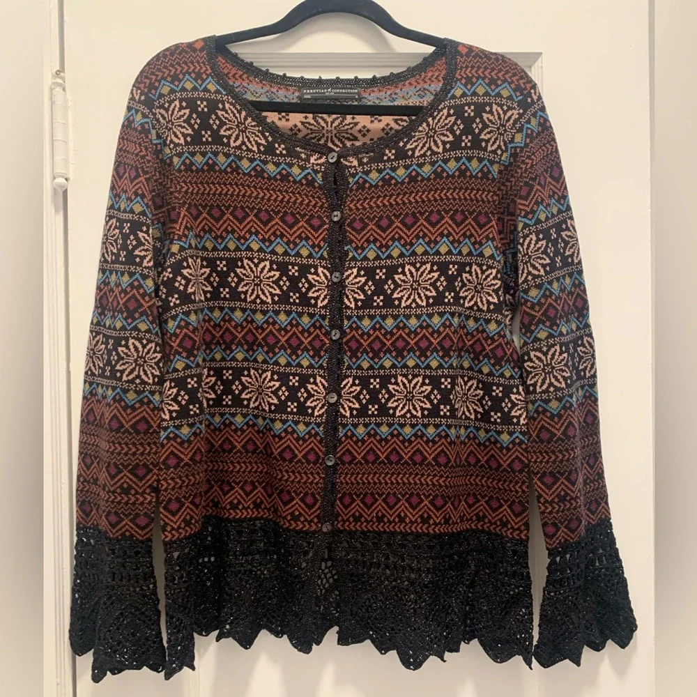 Peruvian Connection Multicolor Patterned Cardigan - Picture 1 of 15